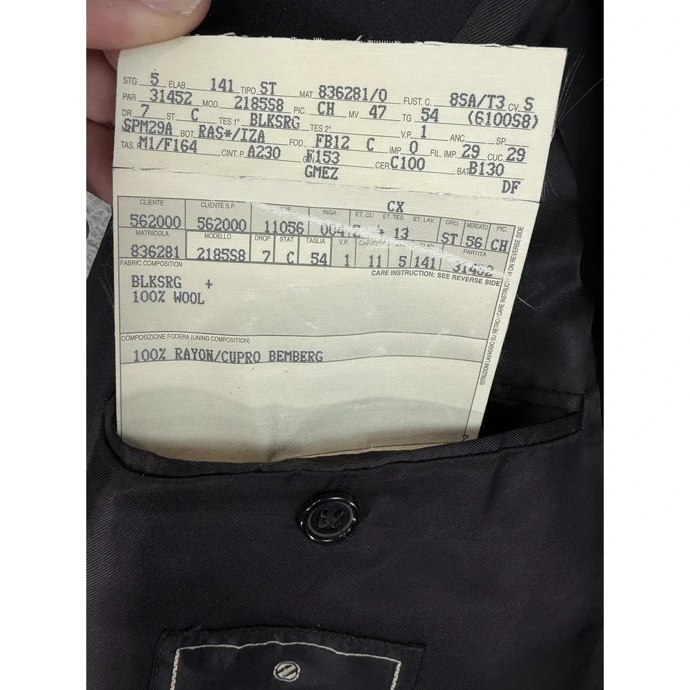 Ermenegildo Zegna Suit Jacket Mens 54 Black Wool Double Breasted Peak Lapel Men